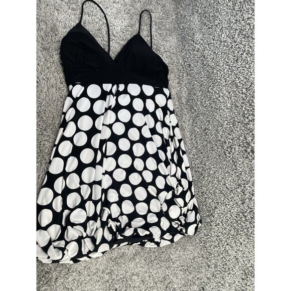Women Bubble Dress L Polka Dot Sleeveless Spaghetti Strap Black White Preowned - Picture 1 of 9